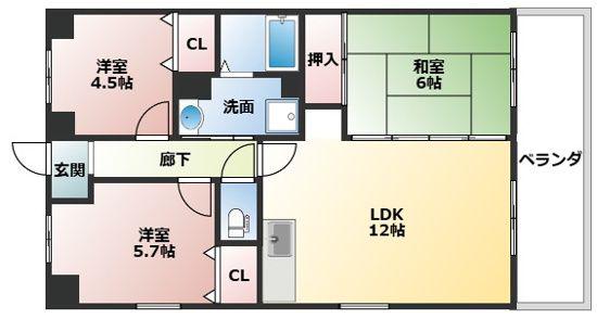 ハピネス北条(3LDK/3階)の間取り写真