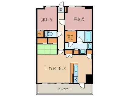 スプランディッド西宮北口(2LDK/3階)の間取り写真