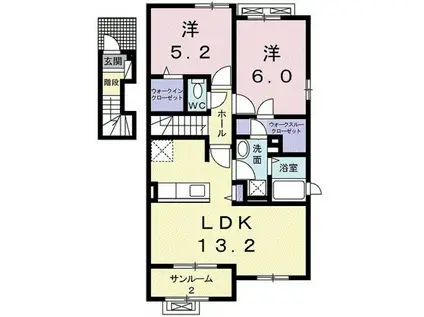 ベル・ハート(2LDK/2階)の間取り写真