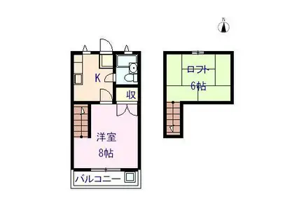 カメリアハイツII(1K/2階)の間取り写真