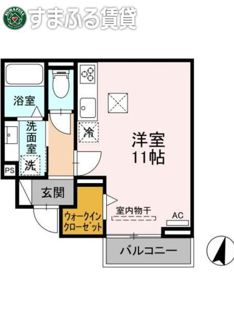 名鉄西尾線 西尾口駅 徒歩16分 2階建 築3年(ワンルーム/1階)の間取り写真