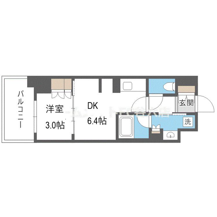 ザ・パークハビオ谷町六丁目テラス(1DK/10階)の間取り写真