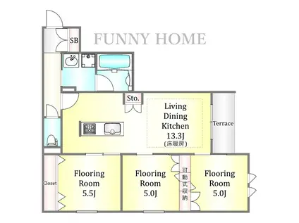 ボヌール西蒲田(3LDK/1階)の間取り写真