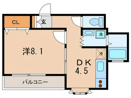カーザU(1DK/3階)の間取り写真