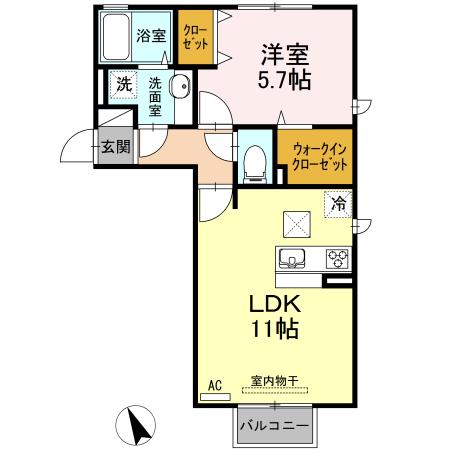 マリースプリング B棟(1LDK/1階)の間取り写真