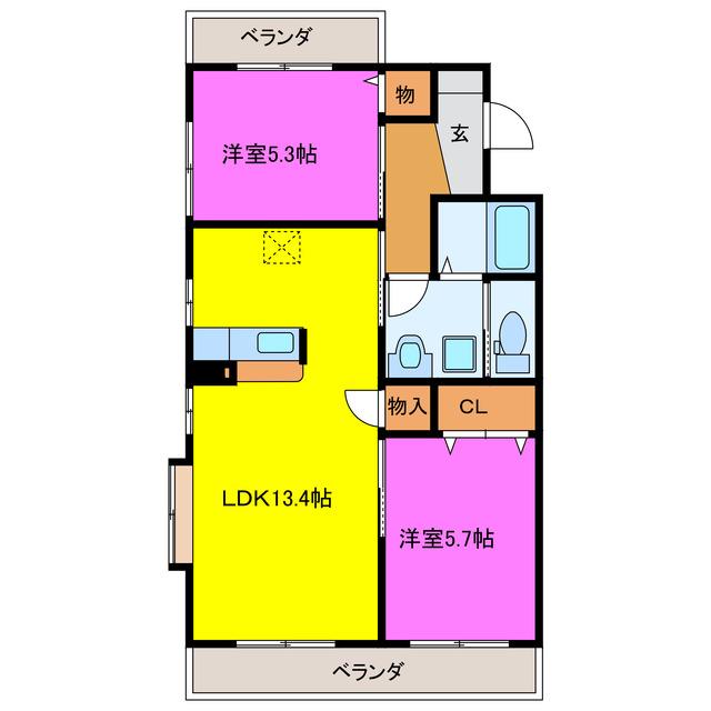 マイシャトー国府台D(2LDK/3階)の間取り写真