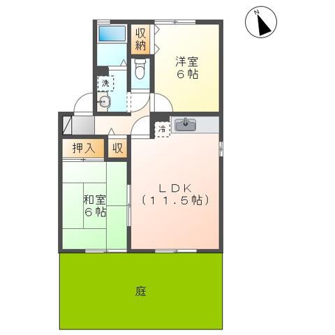 ルミエール則松(2LDK/1階)の間取り写真