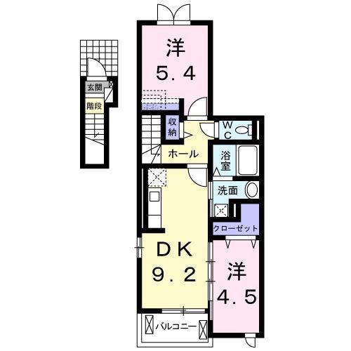 カーサパーチェ(2DK/2階)の間取り写真