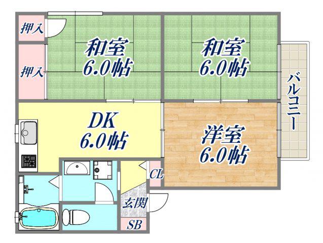 ファミール仁川3(3DK/2階)の間取り写真