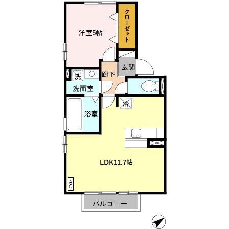 アモロッソ・ユイA棟(1LDK/2階)の間取り写真