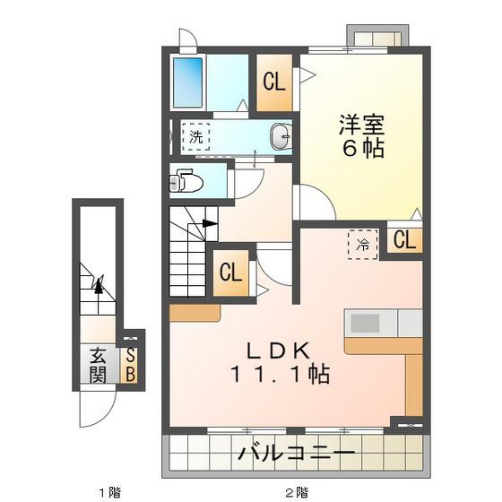 カーサ・ルミエール(1LDK/2階)の間取り写真