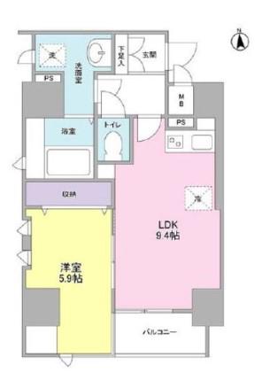 ISSEI RESIDENCE神楽坂(1LDK/5階)の間取り写真