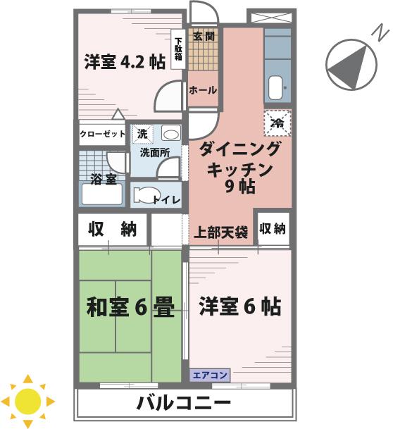 ヴェルディオ坂戸(3DK/3階)の間取り写真