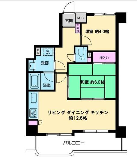 ライオンズマンション羽沢町第3(2LDK/4階)の間取り写真