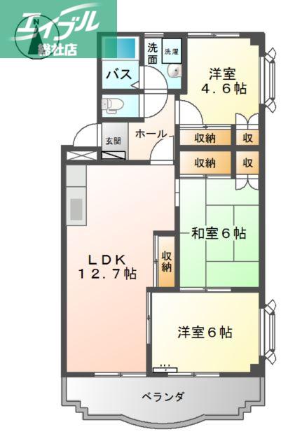 プラティークA棟(3LDK/2階)の間取り写真