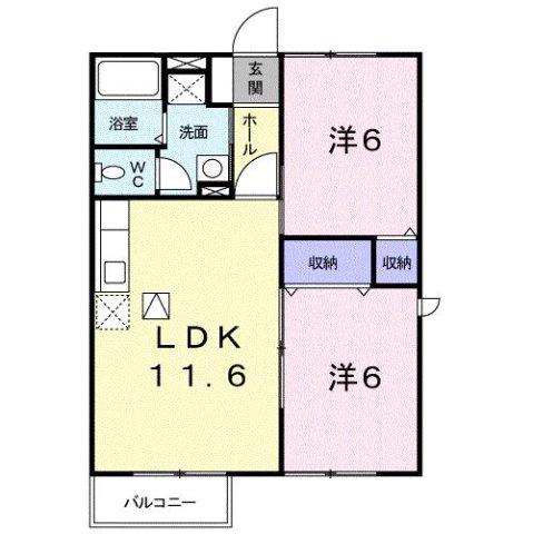 エスポワール船岡(2LDK/1階)の間取り写真