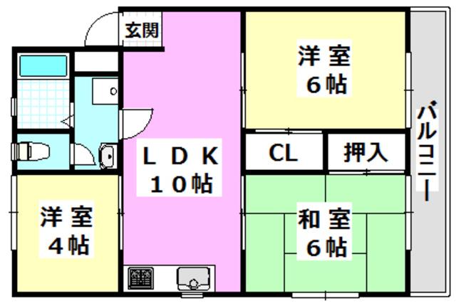 清水マンション(3LDK/1階)の間取り写真
