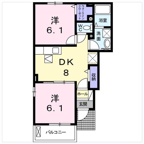 コンフォール矢三B(2DK/1階)の間取り写真