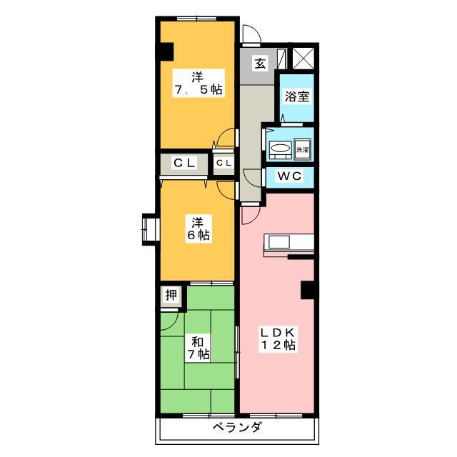 カーサ長良パーク(3LDK/1階)の間取り写真