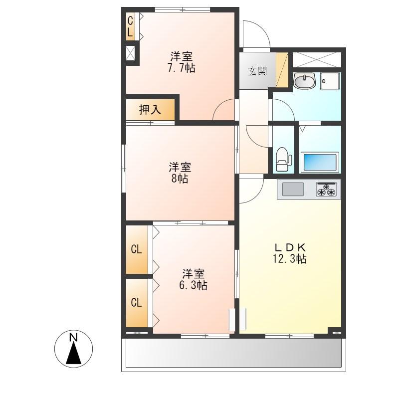 マンション桜(3LDK/4階)の間取り写真