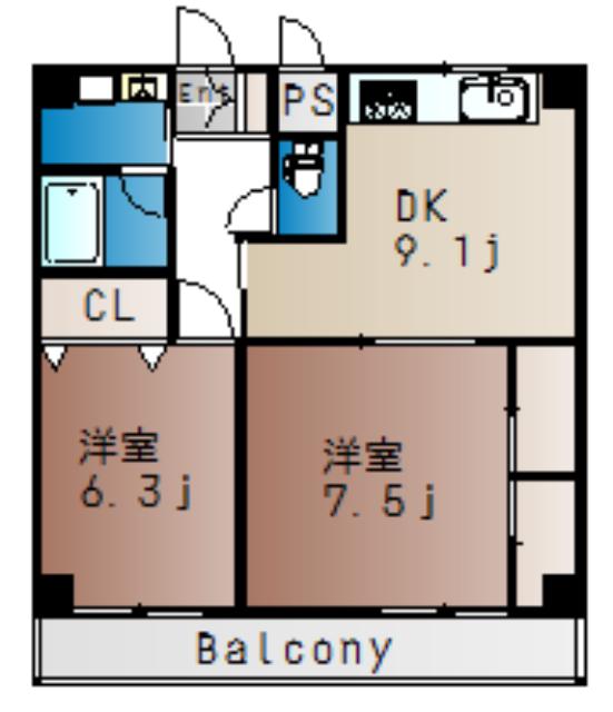 パレスマリソル(2DK/4階)の間取り写真