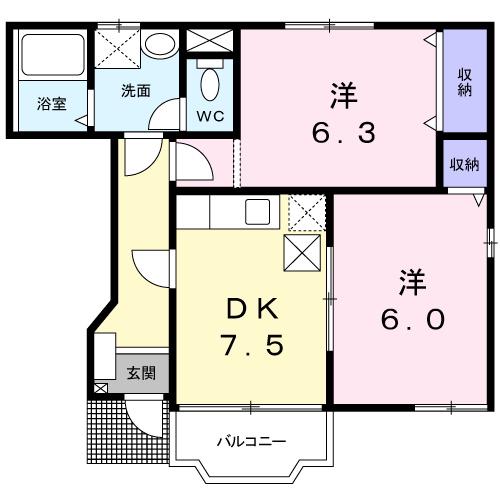 ミルクベッチB(2DK/1階)の間取り写真