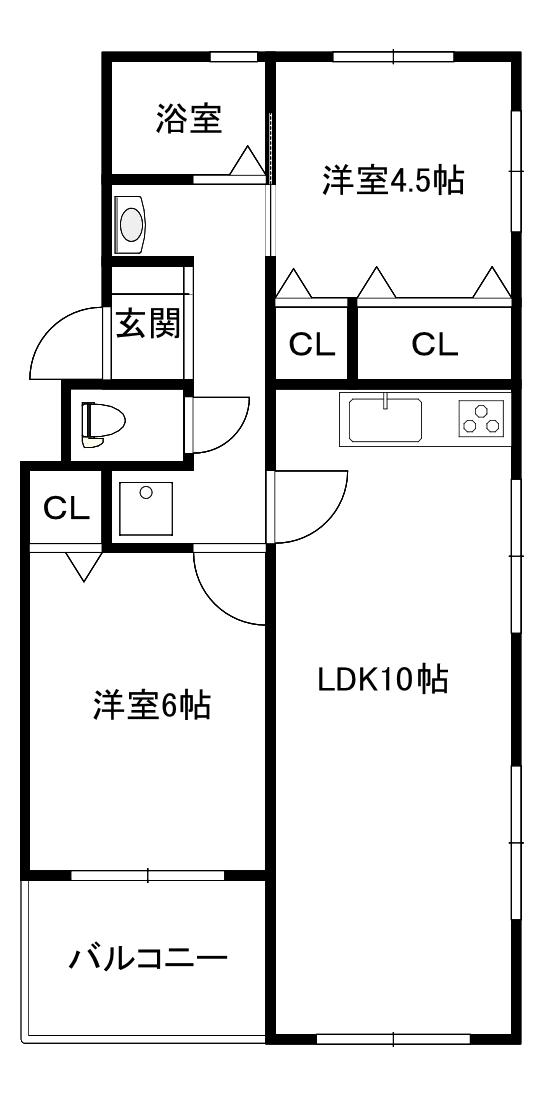 友愛ビル(2LDK/4階)の間取り写真