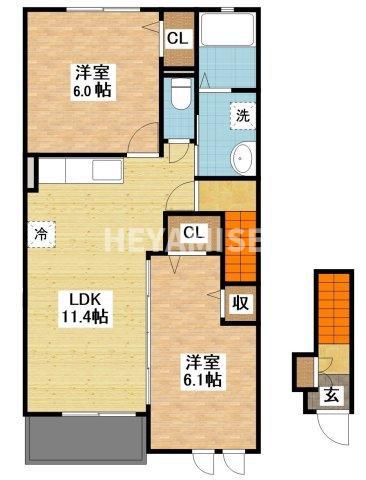 エアリーヒルズ参番館(2LDK/2階)の間取り写真