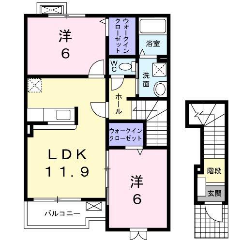 パーク・プレッソA(2LDK/2階)の間取り写真
