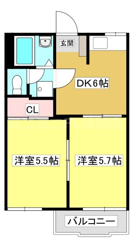 ジュネス御林 A棟(2DK/2階)の間取り写真