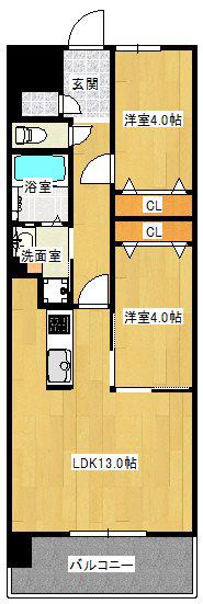 アクアレジデンス千早(2LDK/4階)の間取り写真