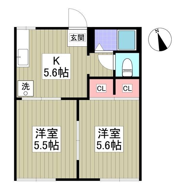 サニーハイツ上柴(2K/1階)の間取り写真