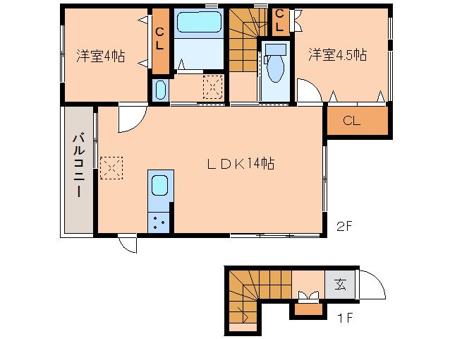 ヘーベルメゾン エル・ノルテ・ウエスト(2LDK/2階)の間取り写真