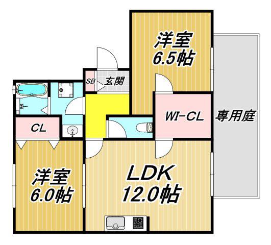 VOGELPLATSHONDA棟(2LDK/1階)の間取り写真