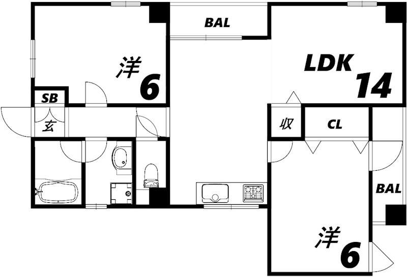 コムーネ灘(2LDK/4階)の間取り写真