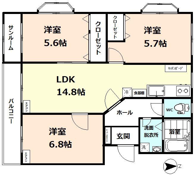 セルヴァン掛尾(3LDK/2階)の間取り写真