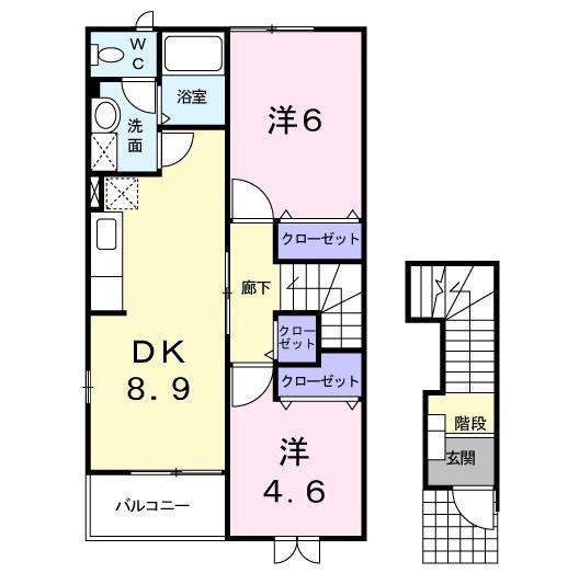 シャルマンC(2DK/2階)の間取り写真