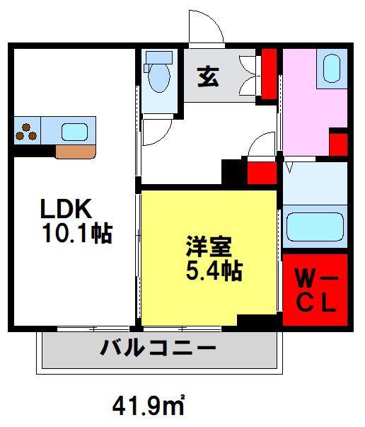 ベレオ弥生が丘(1LDK/1階)の間取り写真