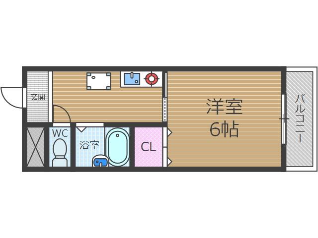 アラモードB棟(1K/3階)の間取り写真