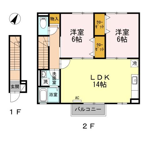 メゾンメルベーユ(2LDK/2階)の間取り写真