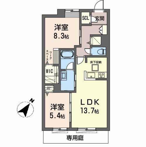 オカバ姫路青山シャーメゾンB(2LDK/1階)の間取り写真