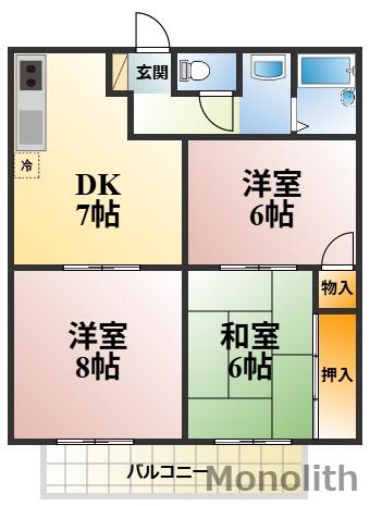 モアクレスト花田公園A棟(3DK/1階)の間取り写真