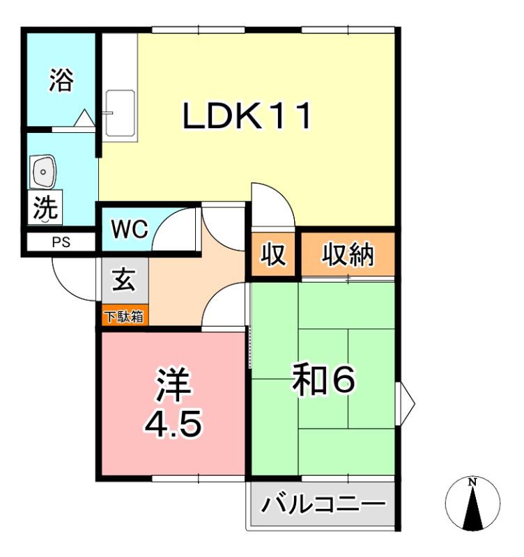 ゆうハイツ B(2LDK/2階)の間取り写真
