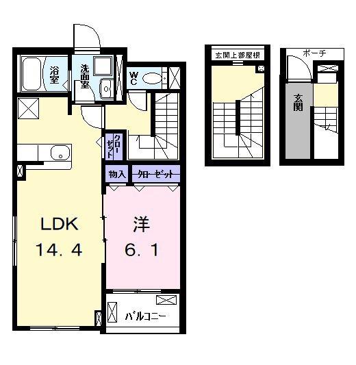 ハピネス(1LDK/3階)の間取り写真