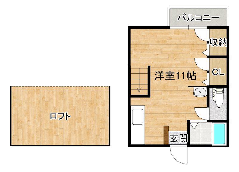 フラットよこうち(ワンルーム/2階)の間取り写真