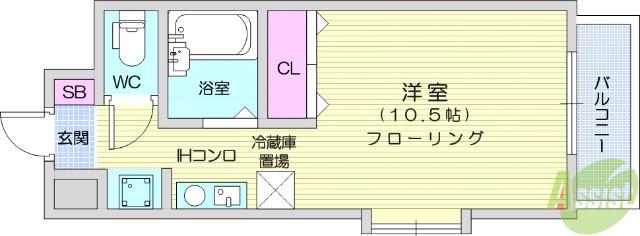 ヴィラ森林公園(ワンルーム/2階)の間取り写真