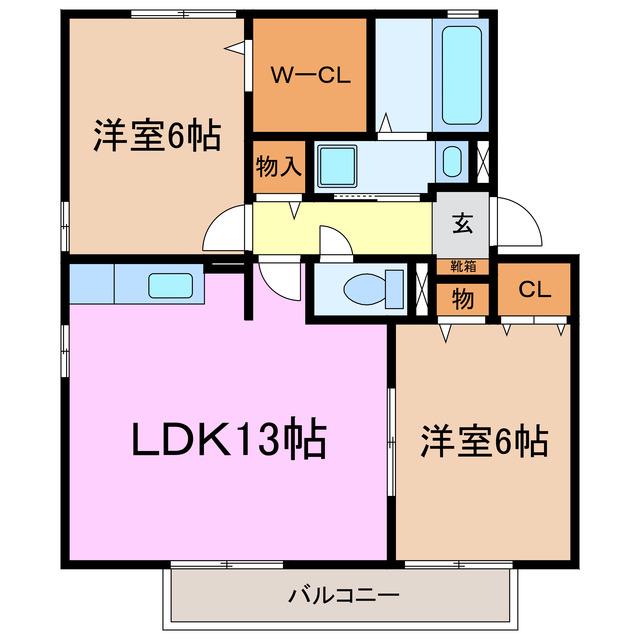 天王ガーデン A(2LDK/2階)の間取り写真