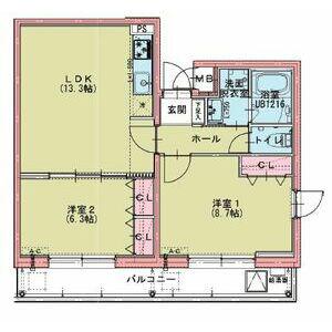 ドゥナーレ名駅西(2LDK/4階)の間取り写真
