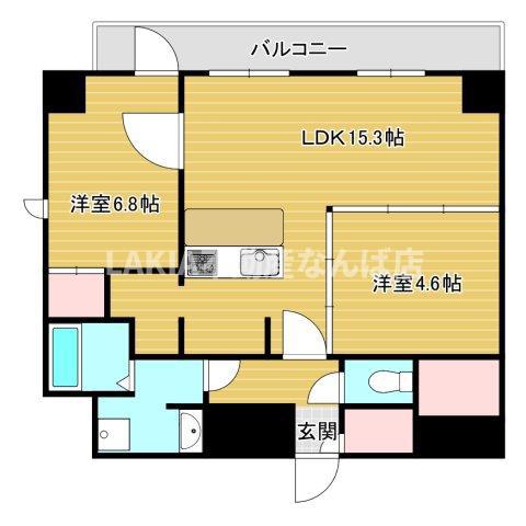 AFFLUENCE難波イースト(2LDK/11階)の間取り写真