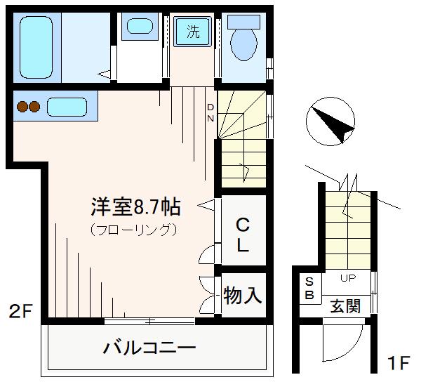 S-1372(ワンルーム/2階)の間取り写真